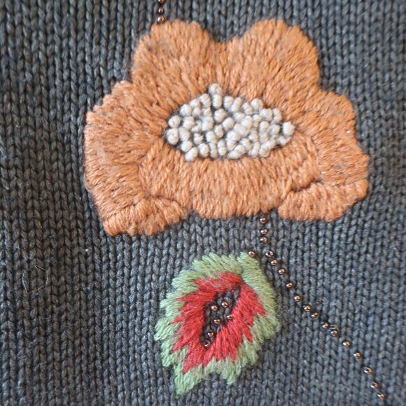 Womens Carlisle Olive Green Floral Silk Cotton Cashmere Turtleneck Sweater XL * - Picture 5 of 8